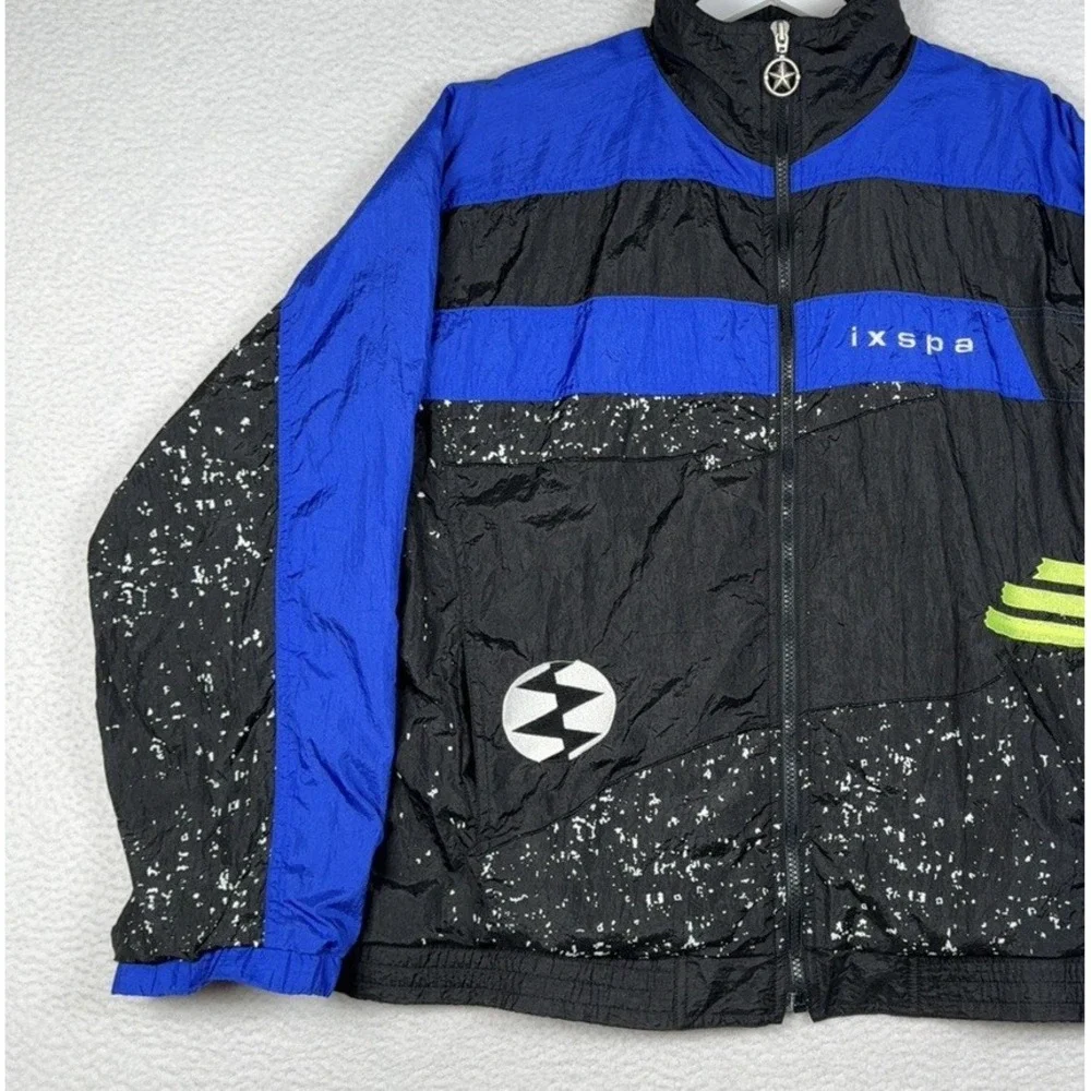Vintage 90s IXSPA Windbreaker Jacket Black Blue - Men's Medium (Fits Roomy)
